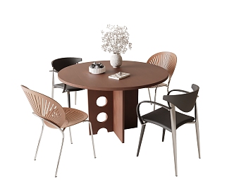 Middle style dining table and chair combination 3d model