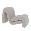 Modern Curved Accent Chair With Upholstered Light Beige Fabric For Living Room