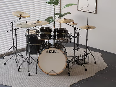 TAMA Full Drum Set With Cymbals And Indoor Setup On Carpet For Musical Instrument 3d model