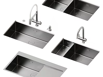 Stainless Steel Kitchen Sinks With Various Designs Single Double Bowl And Faucet 3d model