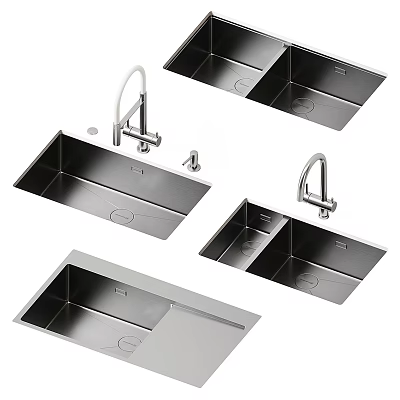 Stainless Steel Kitchen Sinks With Various Designs Single Double Bowl And Faucet 3d model
