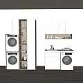 Modern White Bathroom Cabinetry With Washing Machine And Storage Design 3d model