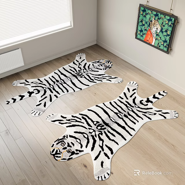 White Tiger Shaped Rugs On Living Room Floor 3d model 