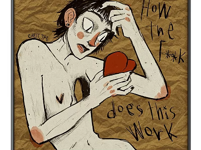 Nude Figure Drawing With Short Hair Holding Red Heart And Hand On Head 3d model