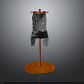 Silver Armor Breastplate Displayed On Red Wooden Stand With Circular Base
