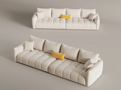 Modern White Upholstered Sectional Sofa With Plush Cushions And Yellow Accent Cushion 3d model