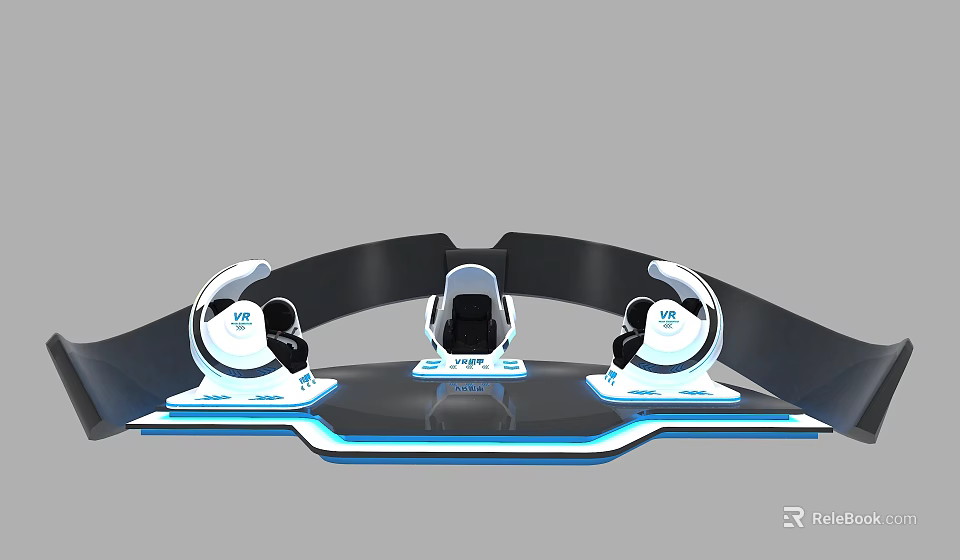 Three Seater VR Experience Setup With Futuristic Design And Blue Lighting 3d model 