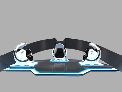Three Seater VR Experience Setup With Futuristic Design And Blue Lighting 3d model