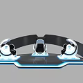 Three Seater VR Experience Setup With Futuristic Design And Blue Lighting