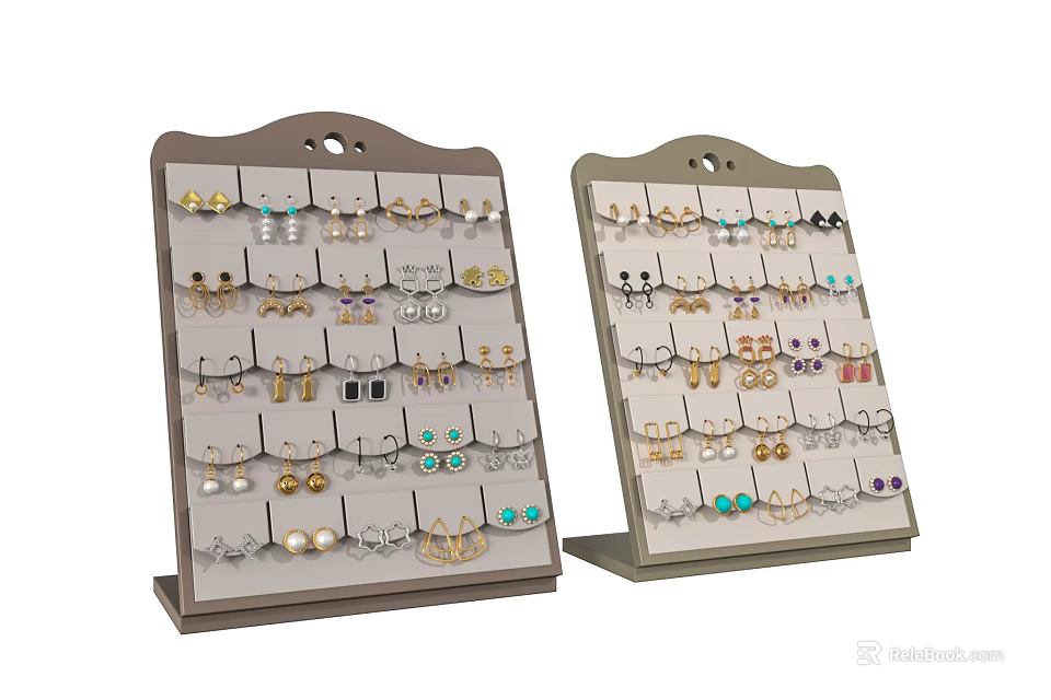 Multi Layer Jewelry Display Stand With Various Earrings Different Styles And Colors 3d model