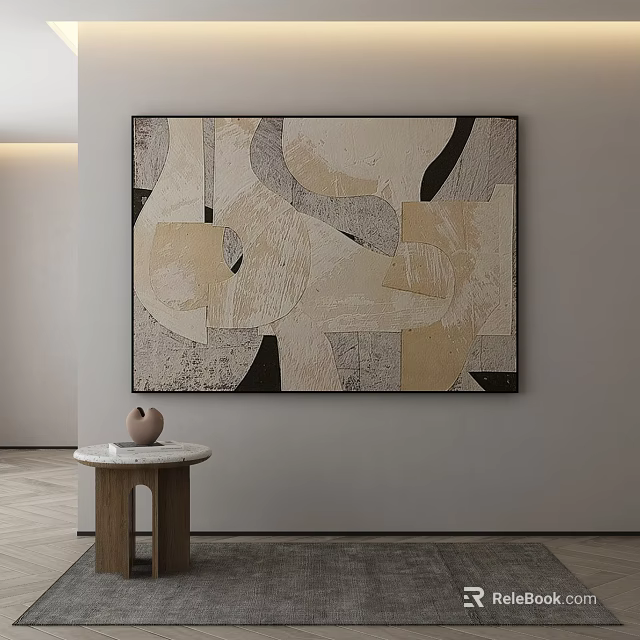 Abstract Art Painting In Minimalist Interior With Side Table 3d model