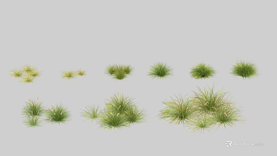 Showcasing Green Bushes With Various Shapes And Sizes On Grey Background 3d model 