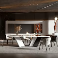 Modern Restaurant Interior Design With Open Layout Marble Dining Table And Chairs