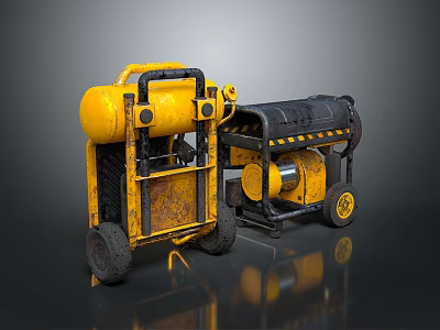 Yellow And Black Industrial Equipment With Wheels Including Compressor And Generator 3d model