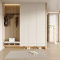 Modern White Shoe Cabinet With Coat Rack Bench And Umbrella In Minimalist Entryway