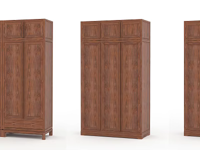 Classic Wooden Brown Wardrobes Three Paneled Door Designs With Wood Grain Finish 3d model