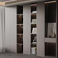 Modern Stylish Bookcase Interior With Open Shelves LED Lighting And Decorative Items
