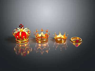 Golden Decorative Crowns And Gemstone Ring As Luxury Household Accessories 3d model