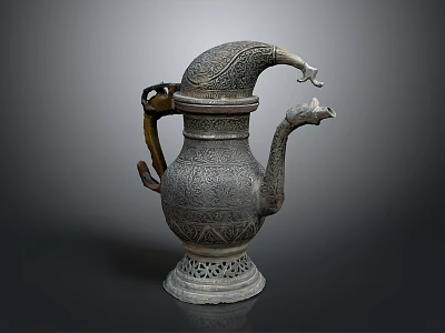 Traditional Metal Ewer With Carved Patterns Curved Spout Handle And Pierced Base 3d model