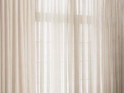 Beige Light Filtering Curtains Hanging Over Window With Sheer Soft Fabric 3d model