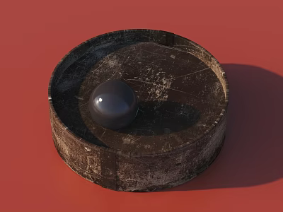 Vintage Round Wooden Tray With Black Sphere For Home Decor 3d model