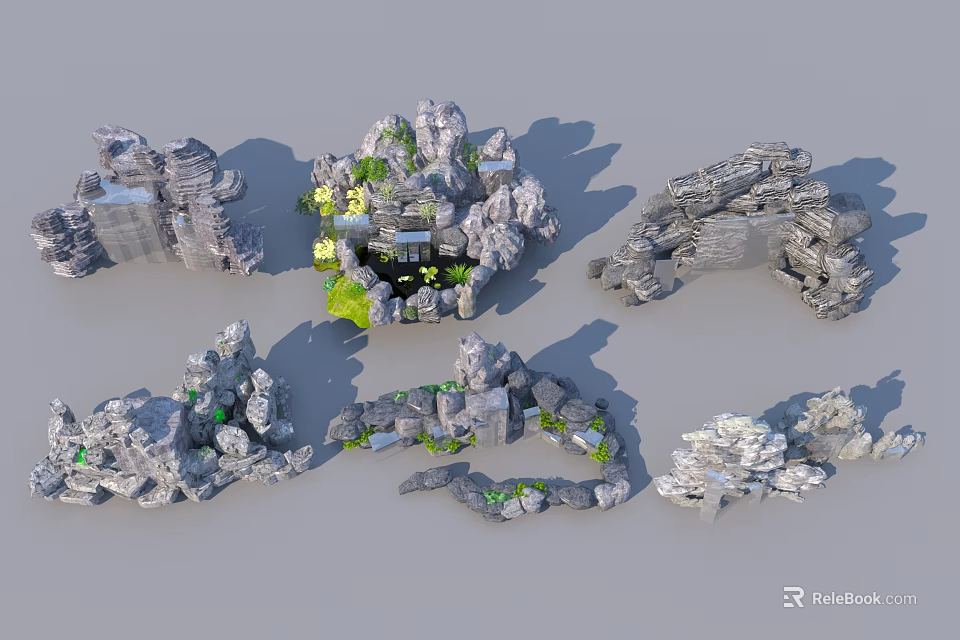 Stone and Wood Elements in Modern Rustic Home Interior Design with Natural Texture 3d model