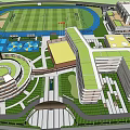 Modern Garden Landscape With Green Roofs Sports Grounds Trees And Walking Paths