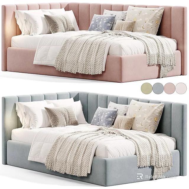 Modern Stylish Sofa Bed with Pink Blue Color Options Pillows and Blanket 3d model 
