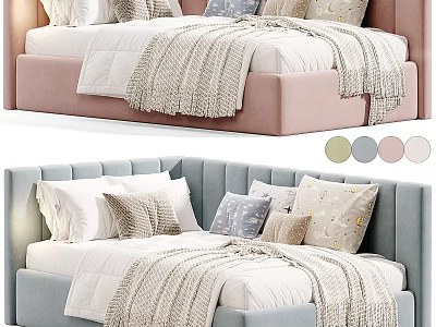 Modern Stylish Sofa Bed with Pink Blue Color Options Pillows and Blanket 3d model