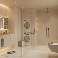 Modern Bathroom Interior Design With Glass Shower Enclosure Laundry Appliances Vanity And Mirror