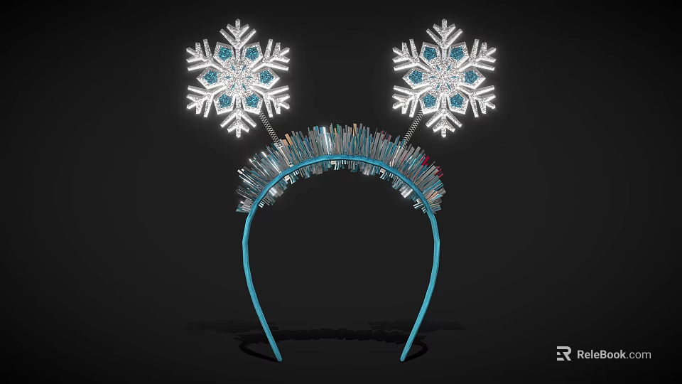 Sparkly Blue Winter Headband With Snowflake Decorations And Glittery Trim 3d model
