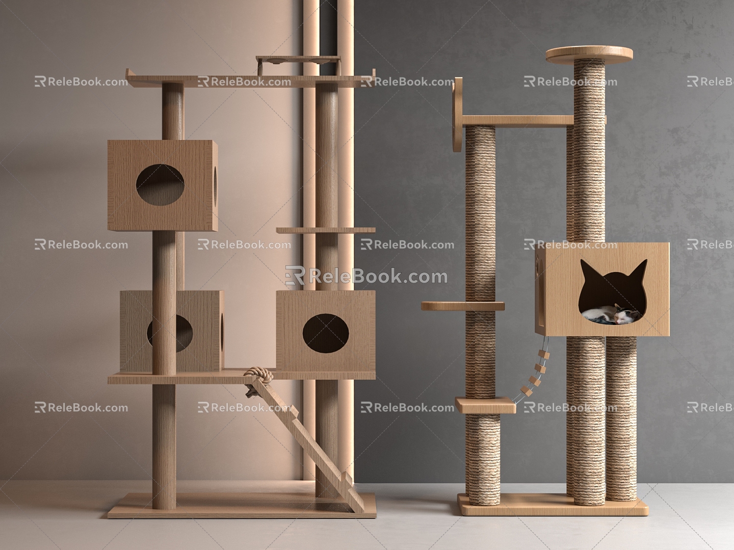 Modern Cat Nest Cat Climbing Rack Cat Food 3d model