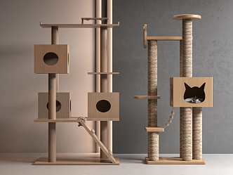 Modern Cat Nest Cat Climbing Rack Cat Food 3d model