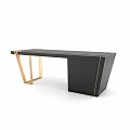 Modern Luxury Dining Table With Gold Metal Legs And Elegant Walnut Side Storage Cabinet