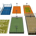 Various Colored Basketball Court Designs Featuring Fencing And Basketball Hoops