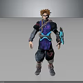 Orange Haired Fantasy Character In Patterned Purple Blue Outfit With Mechanical Arm Device
