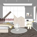 Modern Tatami Bedroom Interior Design With Pink Headboard Wooden Cabinets And Round Rug