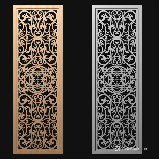 Decorative Wall Panels With Intricate Gold And Silver Ornate Patterns 3d model 
