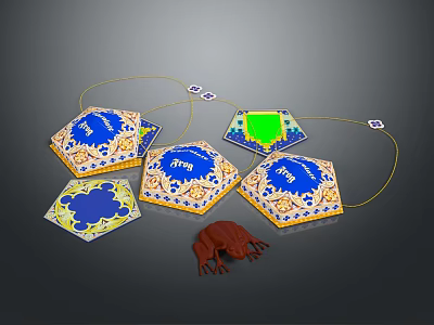 Decorative Food Containers Hexagonal Shape Blue Yellow Patterns Frog Shaped Pastry Green Square Yellow String 3d model
