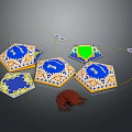 Decorative Food Containers Hexagonal Shape Blue Yellow Patterns Frog Shaped Pastry Green Square Yellow String