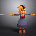 Cartoon Character With Orange Hair Glasses Purple Dress Red Top Outstretched Arms And Baton