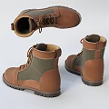 Brown and Green Laced Boots With Leather Fabric Upper And Treaded Rubber Sole
