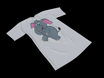 White T-shirt with Cute Cartoon Elephant Graphic Pink Ears and Gray Body Design 3d model