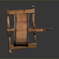 Vintage Wooden Barrel Shaped Press With Stand And Hand Crank Handle