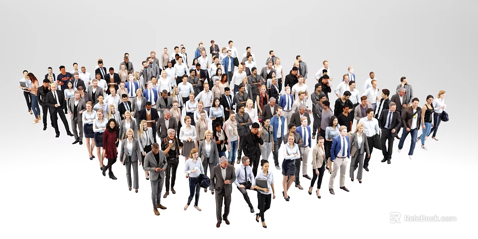 Diverse Group of Business Professionals Standing Together in Formal and Casual Attire 3d model 