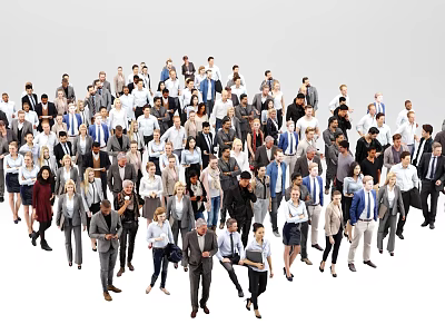 Diverse Group of Business Professionals Standing Together in Formal and Casual Attire 3d model