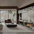 Modern Living Room Interior With Large Windows Sofa Floor Lamp And Plants
