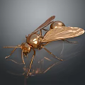 Detailed Golden Ant Sculpture With Metallic Shiny Surface And Wings