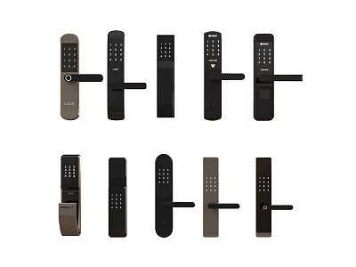Various Modern Electronic Door Handles in Black and Brown Designs for Home Security 3d model