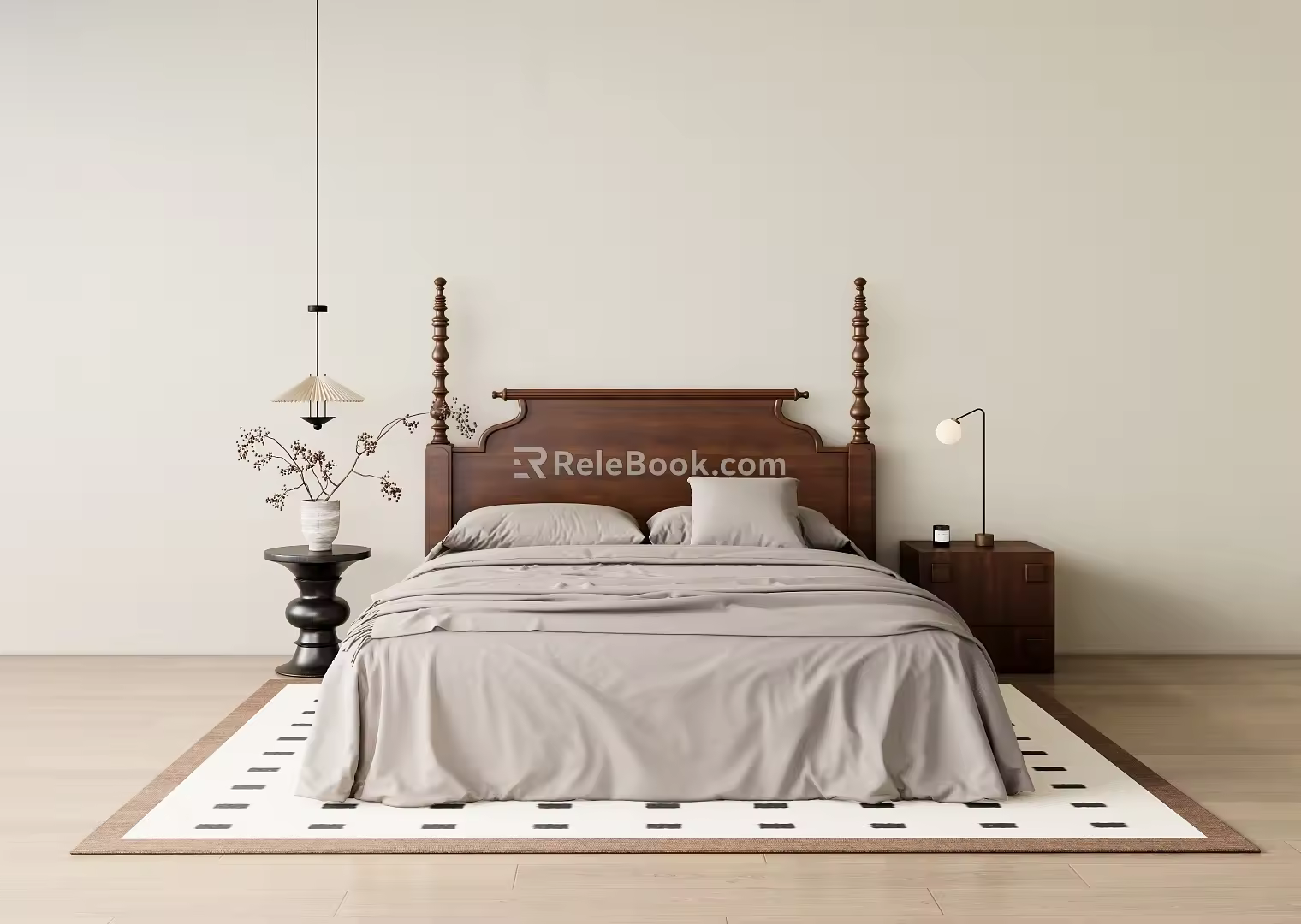Silent Middle Ancient Double Bed 3d model